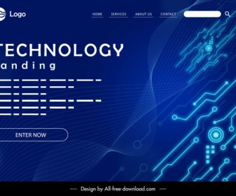 Template Halaman Web Teknologi Dekorasi Biru Gelap Modern