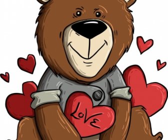 Teddy Bear Icon Love Hearts Decor Handdrawn Sketch