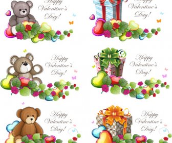Teddy Bear Valentines Karty Wektorów