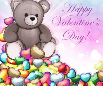 Boneka Beruang Valentine Kartu Vektor