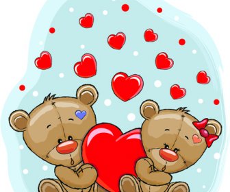 Teddy Bear With Red Heart Vector Cards