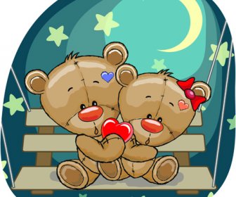 Boneka Beruang Dengan Hati Merah Vektor Kartu