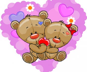 Boneka Beruang Dengan Hati Merah Vektor Kartu