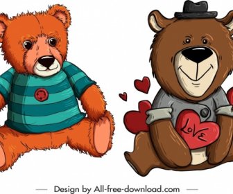Teddy Bears Templates Cute Stylized Cartoon Sketch
