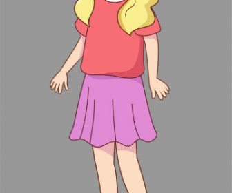 Teenager Icon Cute Blonde Girl Sketch Cartoon Design