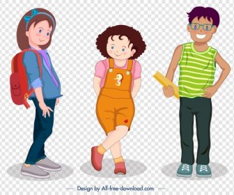 Teenagers Icons Colored Cartoon Characters Modern Design