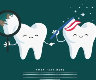 Teeth Care Banner Cute Stylized Icons