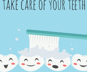 牙齒衛生海報風格牙齒圖標彩色卡通