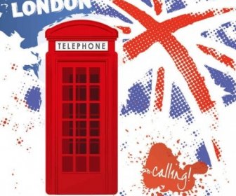 Telephone Booth With Grunge Background Vector