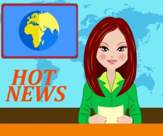 Television News Background Reporter Icon Colored Cartoon