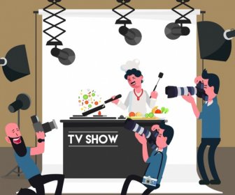телевизионное шоу фон приготовления пищи тема мультфильм дизайн