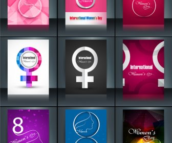 Vektor Template Untuk Womens Hari Brosur Menetapkan Latar Belakang Berwarna-warni Presentasi Koleksi