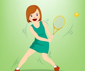Tennis Background Female Player Icon Colored Cartoon Design