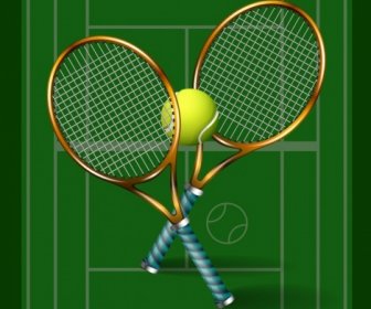 Tennis Background Green Court Racket Ball Icons Decor