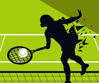 Tenis Latar Belakang Hijau Dekorasi Perempuan Pemain Siluet Ikon
