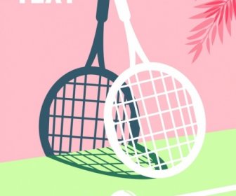Latar Belakang Tenis Raket Bola Bayangan Ikon 3d Desain