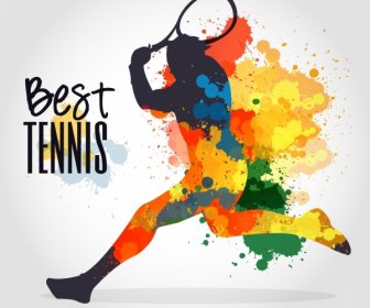 Tennis Banner Colorful Grunge Decoration Player Silhouette