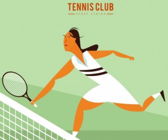 Tennis Club Advertising Female Player Icon Colored Cartoon