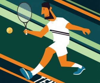 Tenis Permainan Latar Belakang Laki-laki Pemain Ikon Bergaris-garis Dekorasi