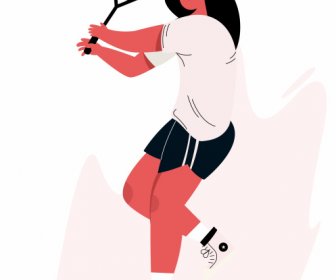 Tennis Sport Icon Dynamic Girl Sketch Cartoon Design