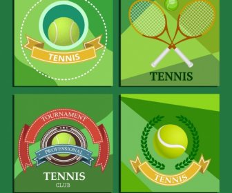 Tennis Tournament Logotype Racquet Ball Ribbon Icons