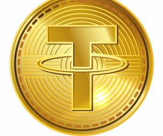 Icono De Signo De Moneda Tether Círculo Dorado Brillante Diseño Decoración De Texto Dinámico
