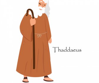 Thaddaeus Apóstolo Cristão ícone Vintage Desenho Animado Personagem