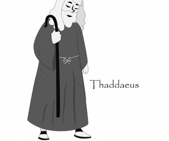 Thaddaeus Christian Apostle Ikon Garis Besar Karakter Kartun Putih Hitam
