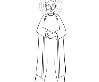 thaddaeus christian apostle icon black white vintage cartoon character outline