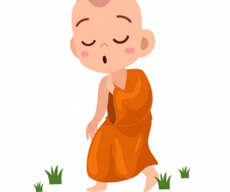 thai buddhist monk icon dynamic walking cartoon character design