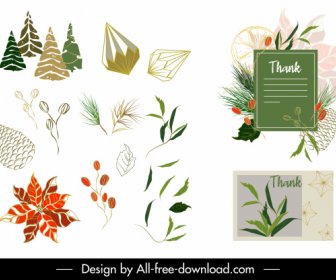 Thank Card Decor Elements Plants Sketch