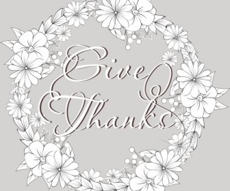 Dar Las Gracias A La Decoración De Fondo Blanca Guirnalda Floral Caligrafía
