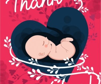 Thanking Banner Heart Womb Baby Flowers Icons Decor
