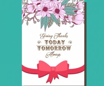 Thanking Card Template Flowers Ribbon Calligraphy Ornament