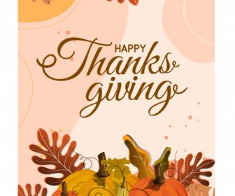 Thanks Giving Banner Template Classical Pumpkin Leaves Decor