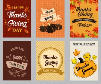 Thanksgiving Cards Templates Colorful Classical Leaves Pumpkin Decor