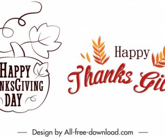 Thanksgiving Decor Elements Leaf Calligraphic Sketch