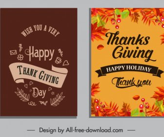 Thanksgiving Poster Templates Dark Colored Leaves Ribbon Decor