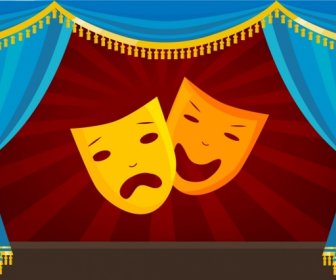Theatre Stage Design Classical Style Curtain Mask Icons