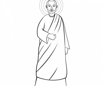Thomas Christian Apostle Icon Black White Retro Cartoon Character Outline
