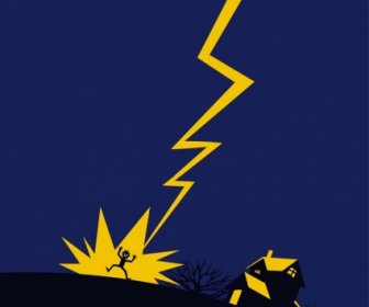 Thunderstruck Warnung Gelbe Blitz Symbol Dunkle Hintergrunddesign