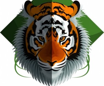 老虎動物圖示五顏六色的頭設計