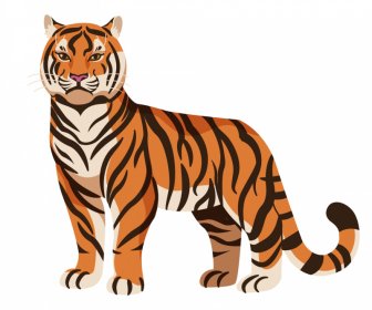 Tiger Tier Icon Flat Klassische Cartoon Skizze