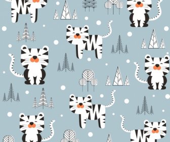 Tiger Background Flat Repeating Icons Decor