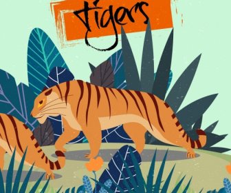 Harimau Menggambar Kartun Berwarna-warni Desain