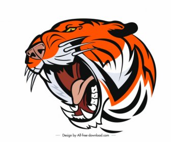 虎の頭アイコン積極的なスケッチ手描きデザイン