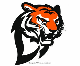 虎の頭アイコンフラット手描きスケッチ