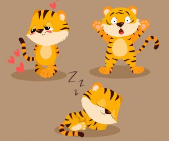 Tiger Icons Cute Stylized Cartoon Sketch