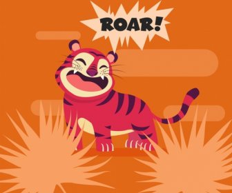 Tiger Painting Cute Funny Cartoon Character Retro Design