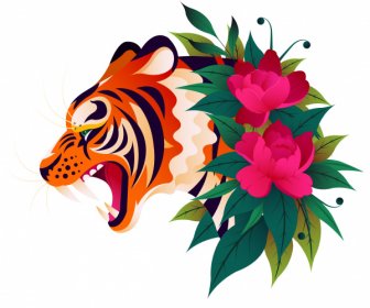 虎畫花裝飾多彩經典